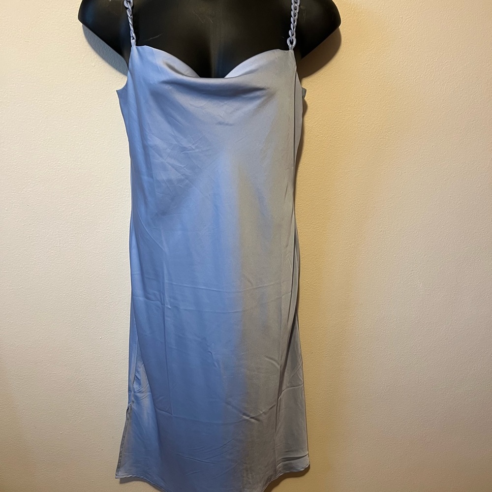 Beautiful blue slip dress w chain straps